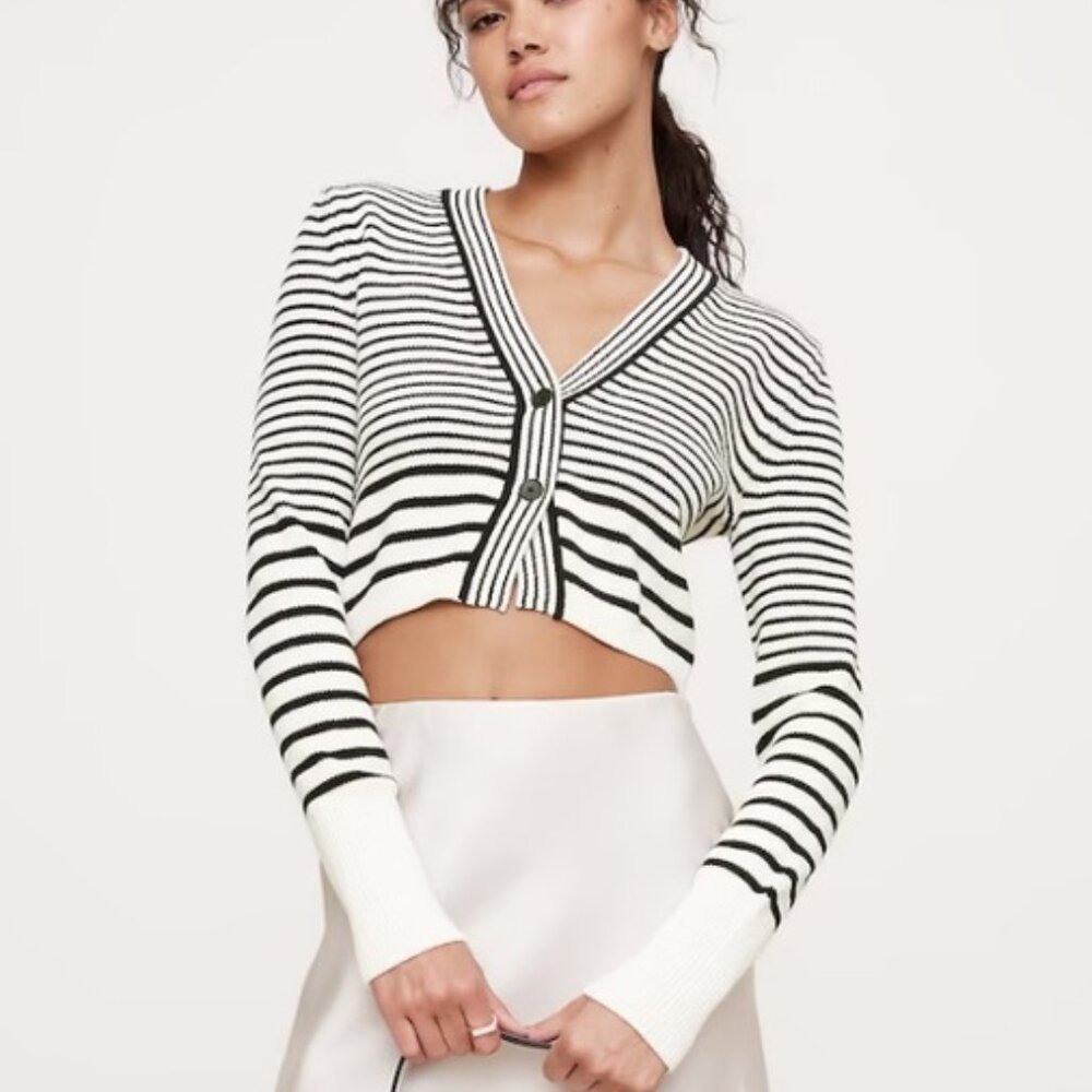 Banana Republic Cotton-Silk Cropped Cardigan in Stripe